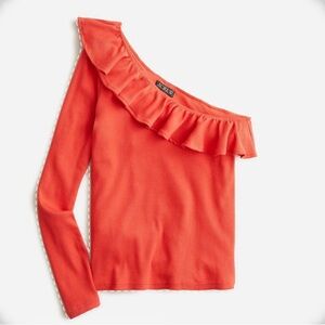 J.Crew Ribbed Ruffle One-shoulder top, NWT size 8